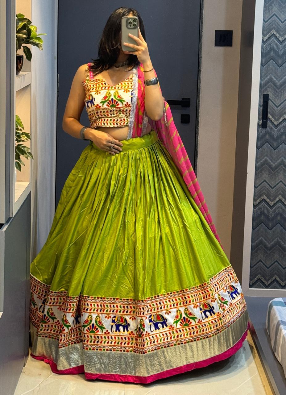 Vibrant Green Tribal Embroidered Lehenga Set