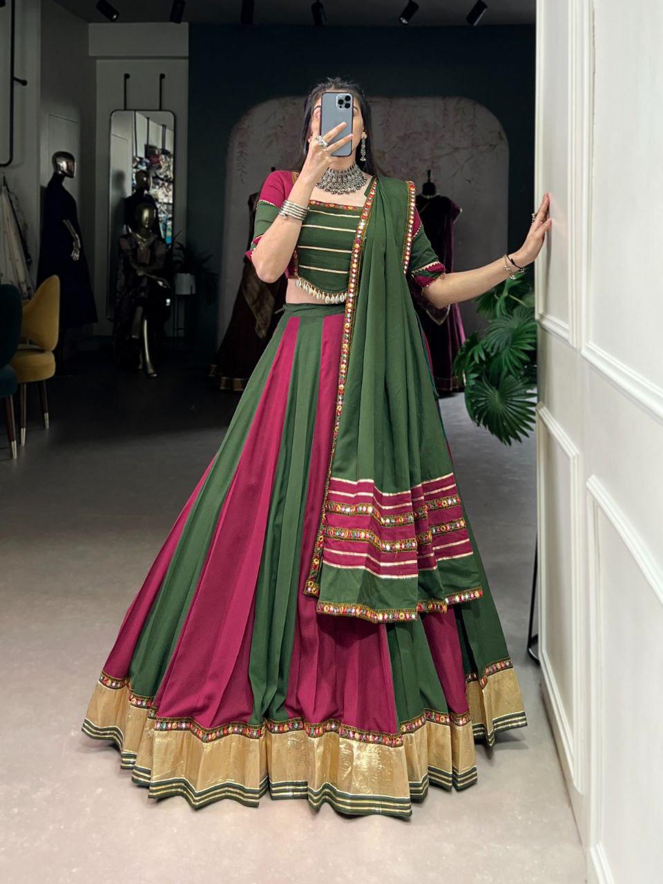 Regal Green & Wine Traditional Lehenga Choli Set with Dupatta